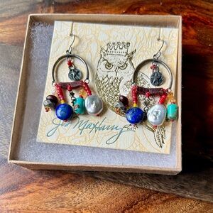 Handmade Multi-Bead Hoop Earrings in Blue, Turquoise & Pearl